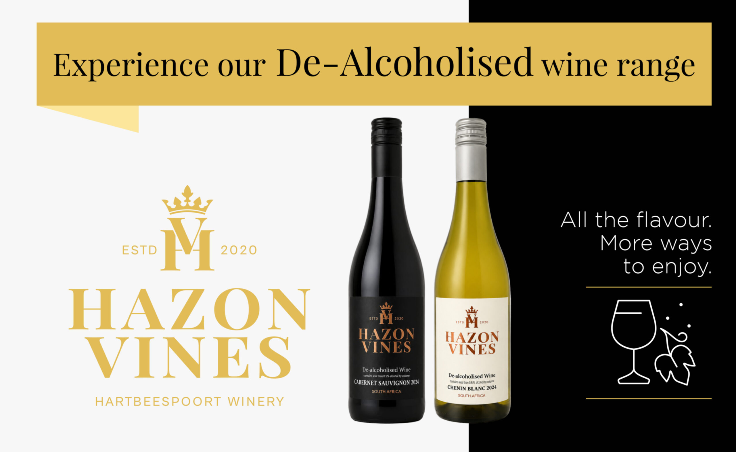 Hazon Vines de-alcoholised Cabernet Sauvignon 2024 and Chenin Blanc 2024 bottles